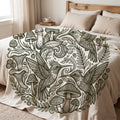 Mushroom & Hummingbird Velveteen Plush Blanket — Black Botanical Circle Throw